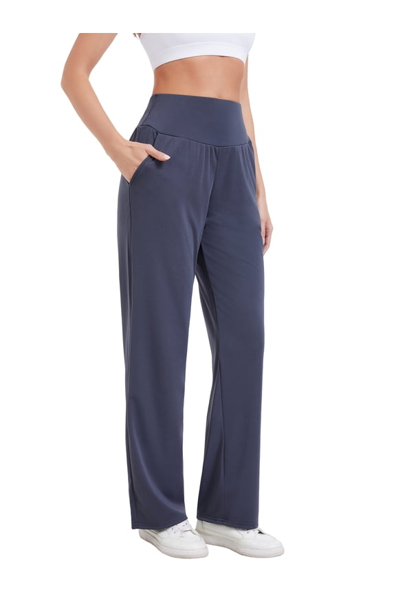 Womens Yoga Pants Wide Leg Workout Leggings High Waist Bottoms with Pockets Activewear Gray M