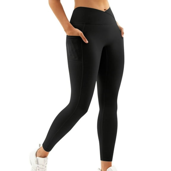 Hanerdun Yoga Pants for Women Workout Legging Pocket High Waist Running Bottoms Activewear Black L