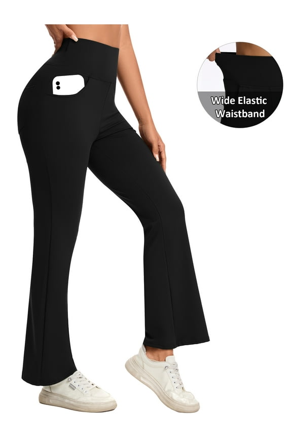 Women Flare Yoga Pants Workout Leggings Ankle Length Pockets Bootcut Bottoms High Waist Activewear M
