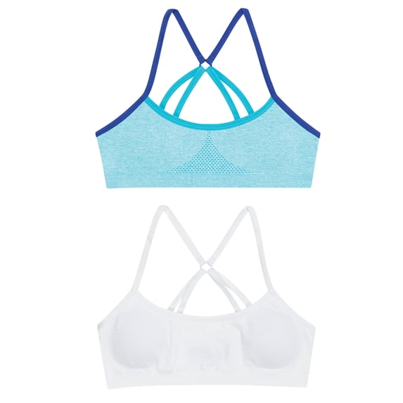 Hanes 019585805573 Girls Molded T-Back Wirefree Bra, White, Aqua Heather & Navy - Medium