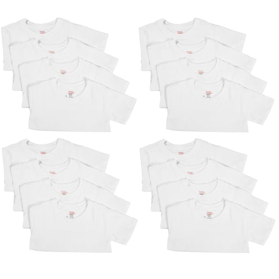 Hanes 16-Pack Boys White Crewneck, 100% Cotton Tagless Undershirts T-Shirts - M