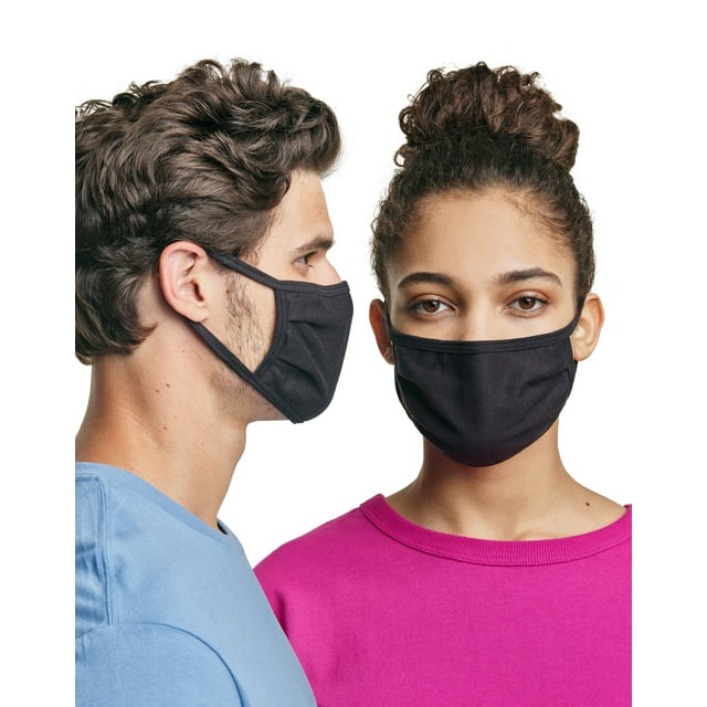 Hanes 100% Cotton 10-Pack Adult Face Mask, Black, Unisex