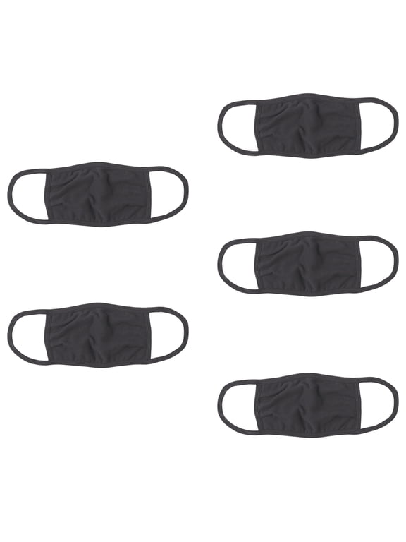 100% Cotton 5-Pack Adult Face Mask, Black, Unisex
