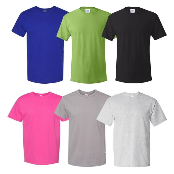 Hanes - 100% Cotton Men Essential-T T-Shirt | 5 oz. Classic Fit Width, Rib Collar | Men’s Short Sleeve Crew Neck Tee | Mix Color Bulk - 6 Pack Tees |Size Large