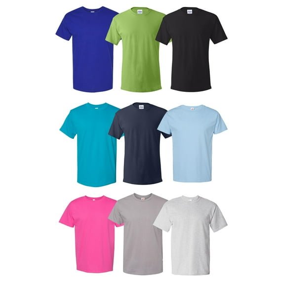 Hanes – 100% Cotton Men Essential-T T-Shirt | 5 oz. Classic Fit Width, Rib Collar | Men’s Short Sleeve Crew Neck Tee | Mix Color Bulk - 9 Pack Tees |Size Large