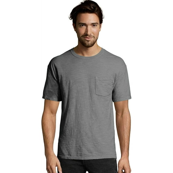 Hanes 1901 Heritage Dyed Short Sleeve Crewneck Pocket Tee 5A59D GRTDYE -Rough Slat -L