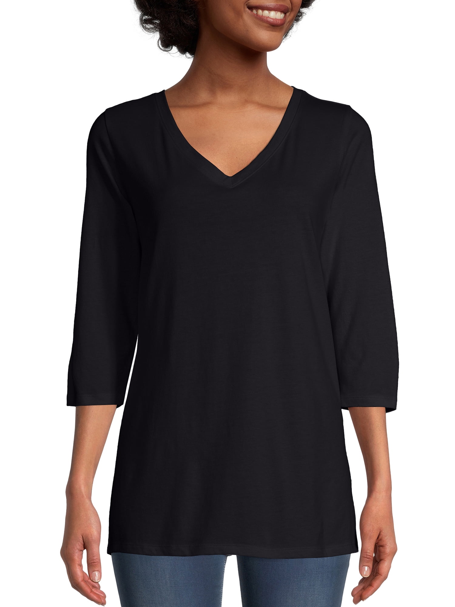 Hanes Women's Short Sleeve Flowy V-Neck T-Shirt - Relaxed Fit Basic Tee - View #11