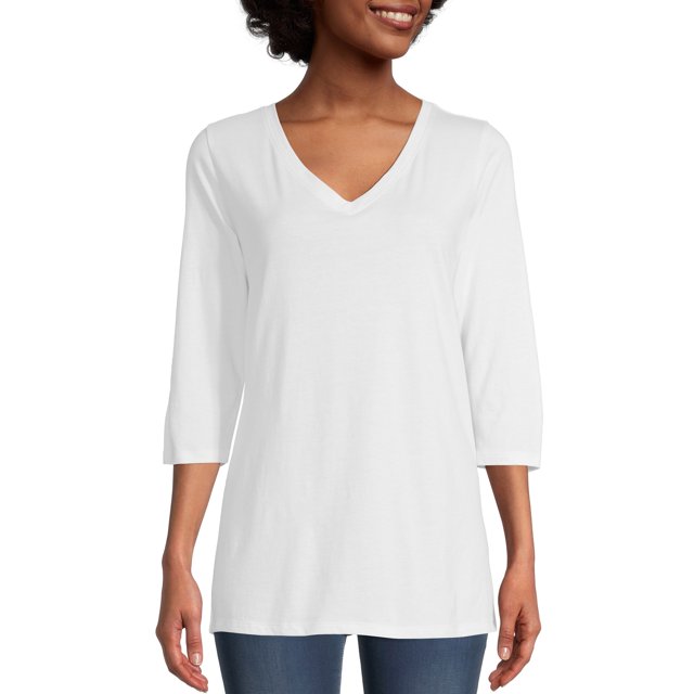 Hanes 3/4 Sleeve Flowy V-Neck T-Shirt (Women's) 1 Pack - Walmart.com