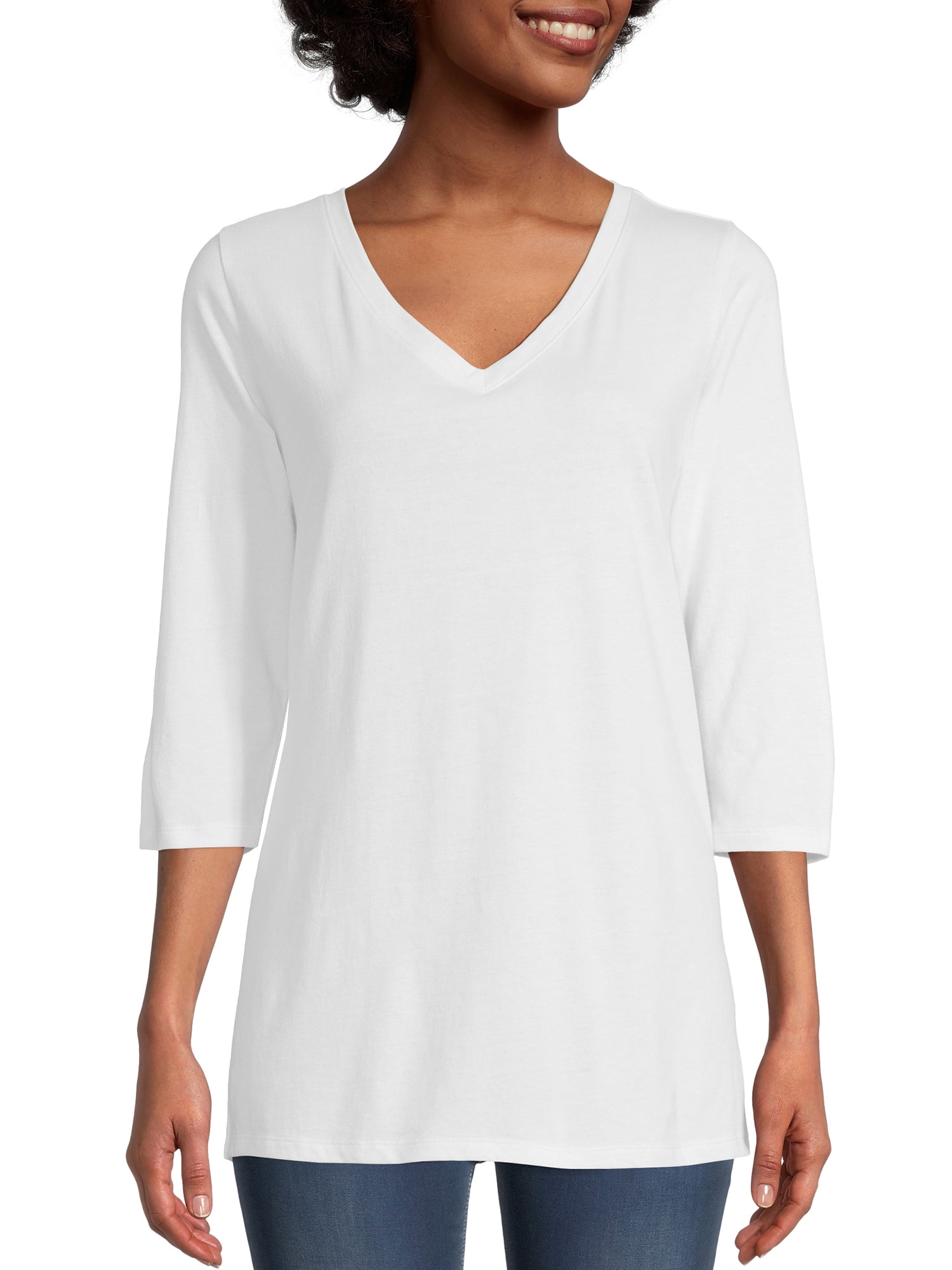 Hanes 3/4 Sleeve Flowy V-Neck T-Shirt (Women's)