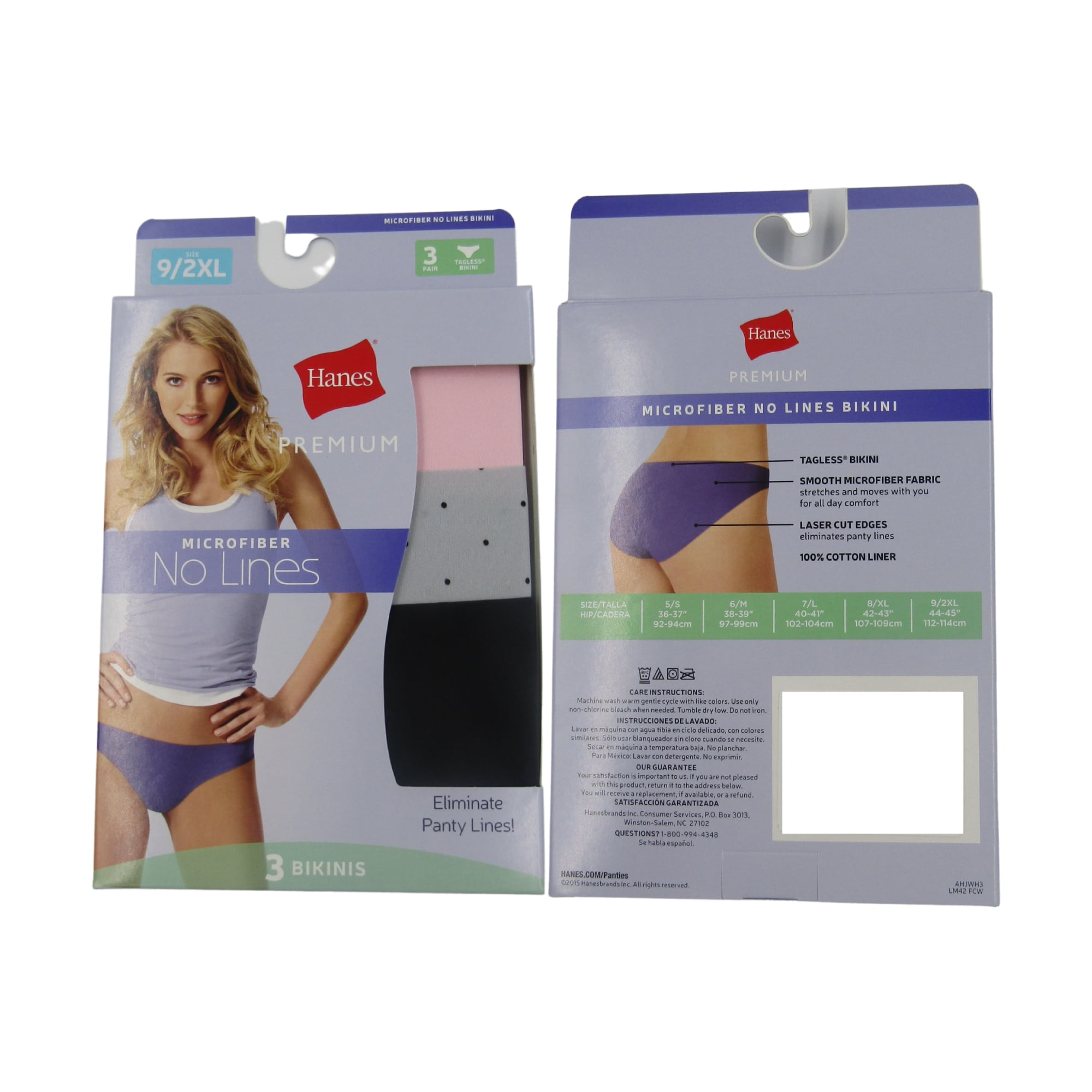 Hanes 3-Pack Women's Premium Comfort Flex Fit Microfiber Bikini No Lines  Underwear (XL14-16) 