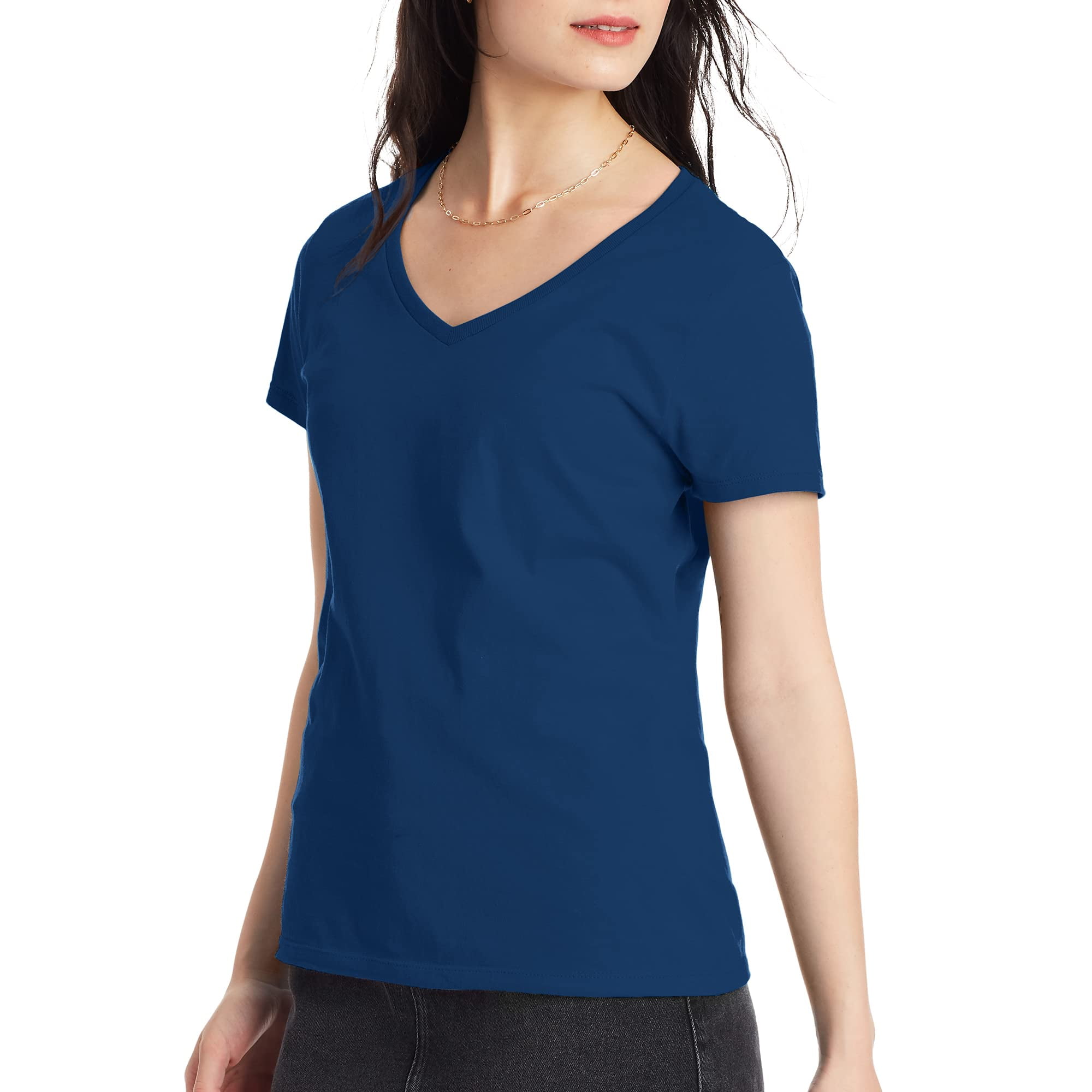 Hanes 4.5 oz Women's NANO-T V-Neck T-Shirt (Pack of 5) 5 Navy - Walmart.com