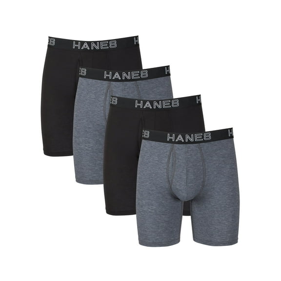 Hanes 4-Pack Men's Ultimate Long Leg Boxer Comfort Flex Fit Brief Black/Grey