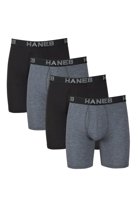 4-Pack Men's Ultimate Long Leg Boxer Comfort Flex Fit Brief Black/Grey