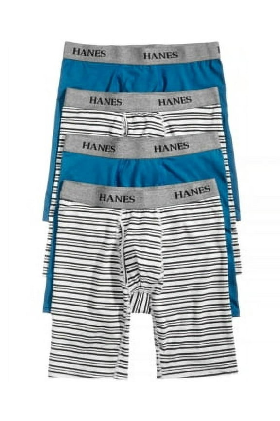 4-Pack Stretch Long Leg Tagless Boxer Briefs - Men's Size Medium - Multi-Color - Black/Gray/Blue