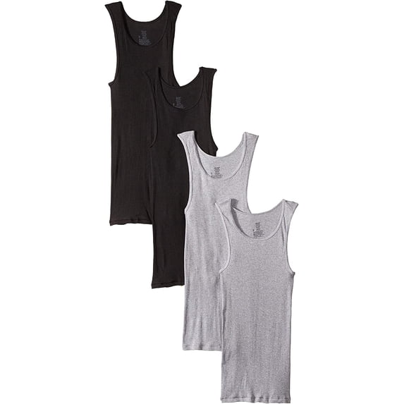 Hanes 4-Pack Tagless Cool Comfort Core Cotton Tank Black / Grey 100% Cotton Large 42-44 "