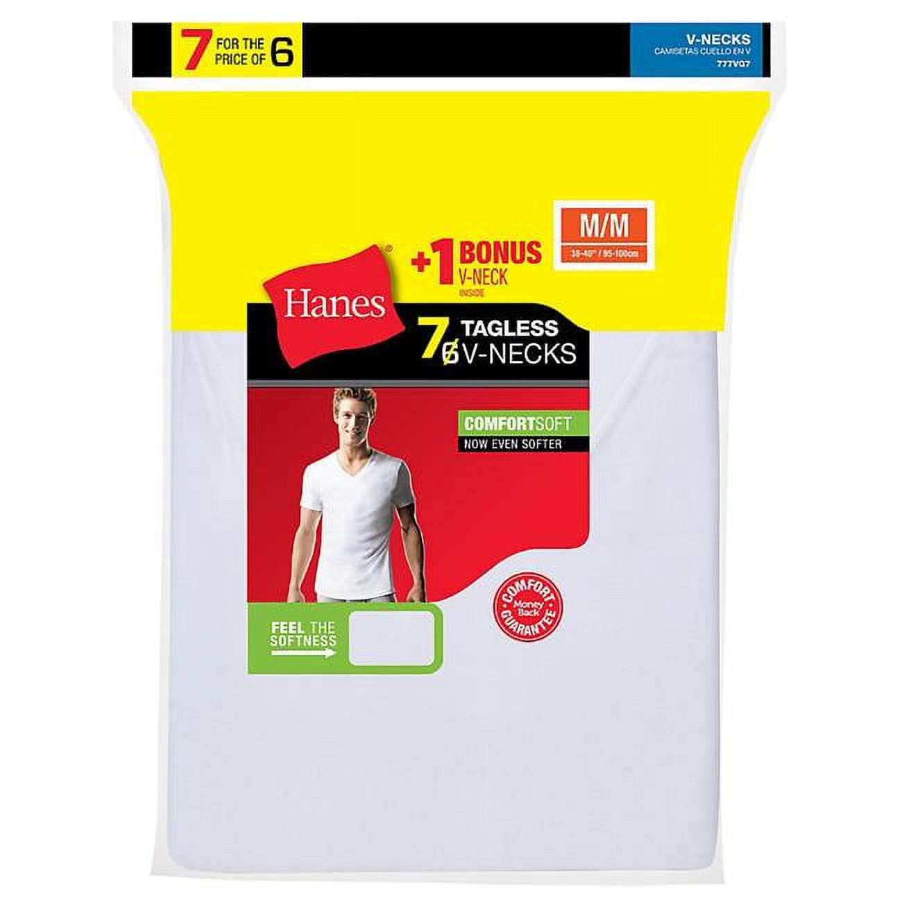 Hanes White V-Neck T P5 (S / P, Blanco