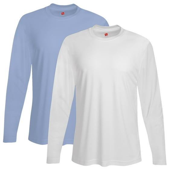 Hanes Mens Sport™ FreshIQ™ Cool DRI® Long Sleeve Tee (Pack of 2) (1 Light Blue / 1 White)