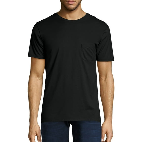 Hanes 498P Mens Nano-T Pocket T-Shirt, Medium - Black