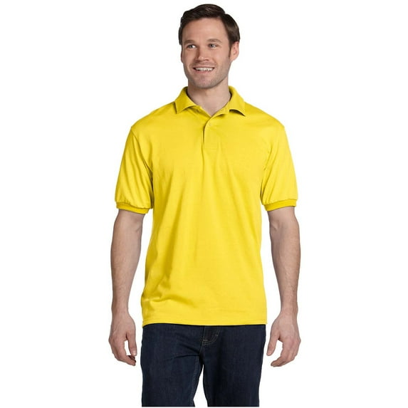 Hanes 5.2 oz. 50/50 ComfortBlend EcoSmart Jersey Knit Men Polo Yellow X-Large