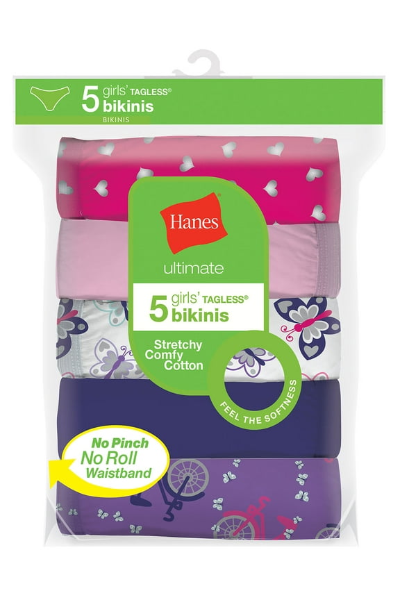 5 Pack Girls Underwear Bikinis Cotton Stretch Ultimate No ride up Smooth