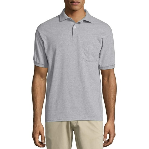Hanes 504 Cotton-Blend Jersey Mens Polo With Pocket Size 4 Extra Large, Ash Grey