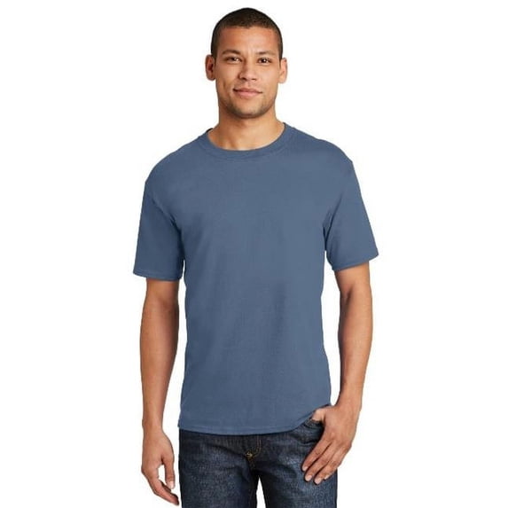 Hanes 5180 Mens Beefy-T 100 Percent Cotton T-Shirt, Denim Blue - Large