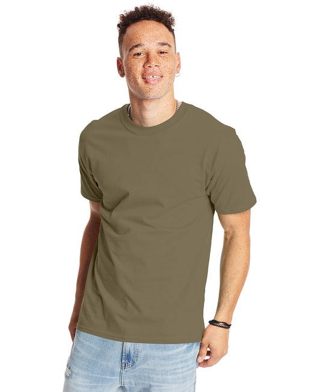Hanes Beefy-T Maglia A Maniche Corte Taglie Forti - 100% Cotone Filato, Colletto Piatto, Nero, S/XL