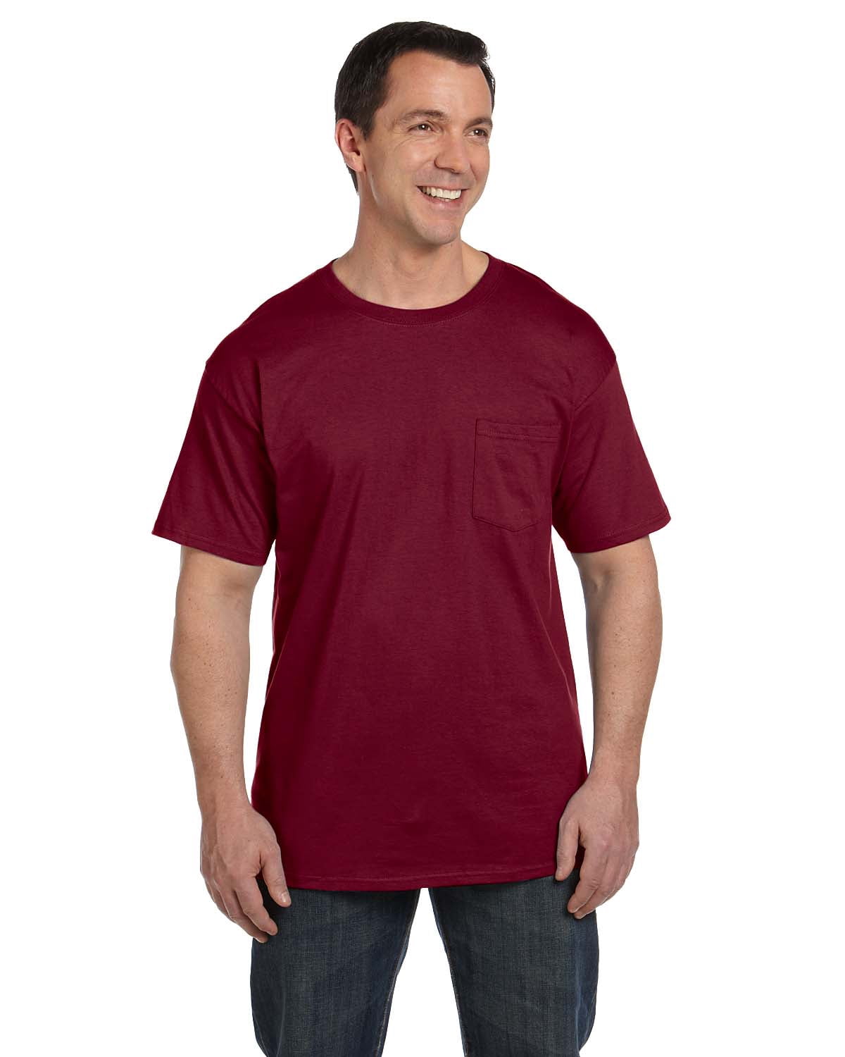 Hanes Beefy-T Pocket T-Shirt | 100% Ringspun Cotton, Tag-Free (Deep Red, 3XL)