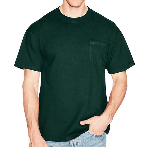 Hanes - Beefy-T Pocket T-Shirt - 5190, Deep Forest, S, Pack Of 2, Hanes Mens T-Shirts