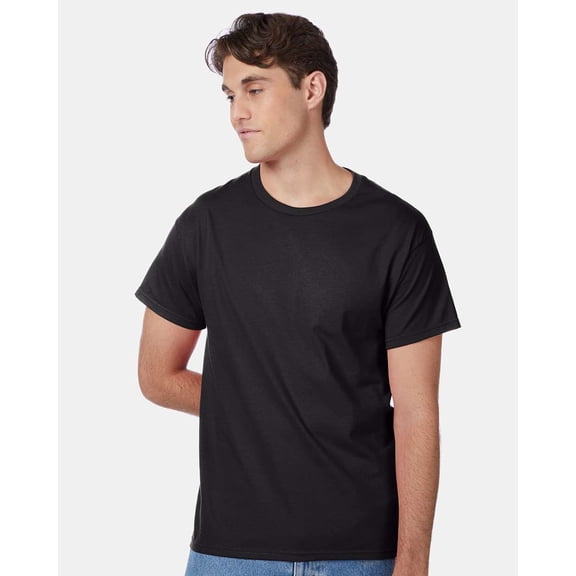 Hanes 5250 Authentic Classic 100% Cotton Short Sleeve T-Shirt-Black-S-3 Pack