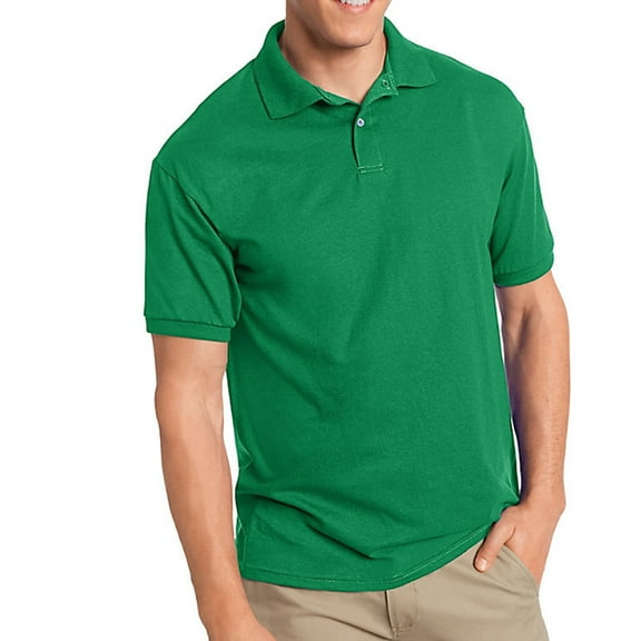 Hanes 54 Adult 50/50 Ecosmart-Jersey Knit Polo, Deep Forest, L, Pack 2, Mens Polo Shirts