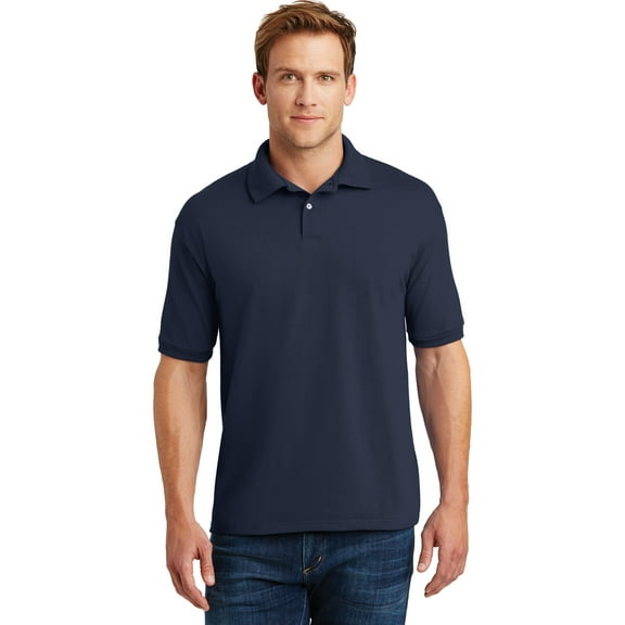 Hanes 54 Adult 50/50 Ecosmart-Jersey Knit Polo, Navy, 2X, Pack 2, Hanes