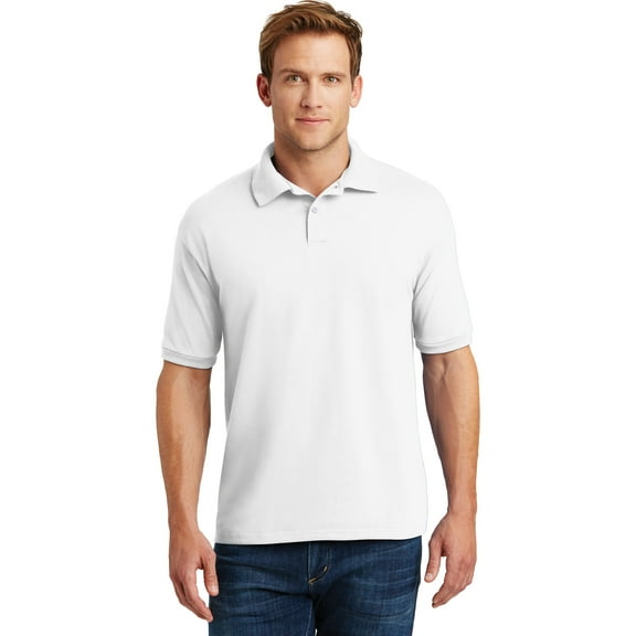 Hanes 54 Adult 50/50 Ecosmart-Jersey Knit Polo, White, S, Pack 2, Hanes