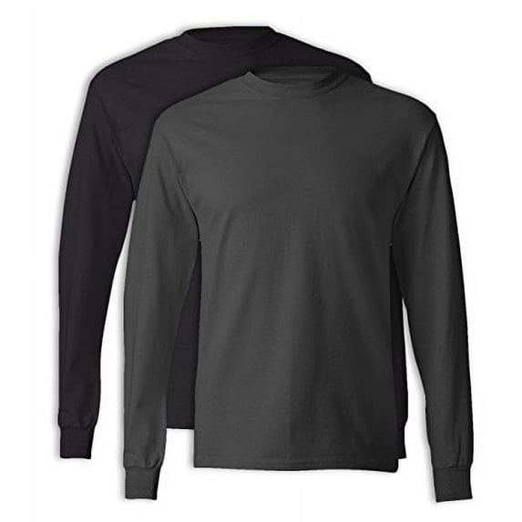 Hanes, 5586, Men's, Tagless Long Sleeve Tee, 1 Black 1 Smoke Grey, Large Pack of 1