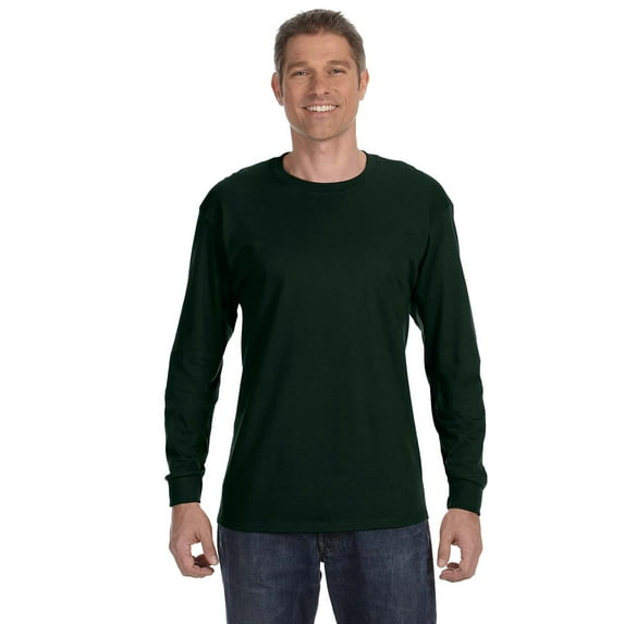 Hanes, 5586, Men's, Tagless Long Sleeve Tee, 1 Deep Forest 1 Orange, Small Pack of 1