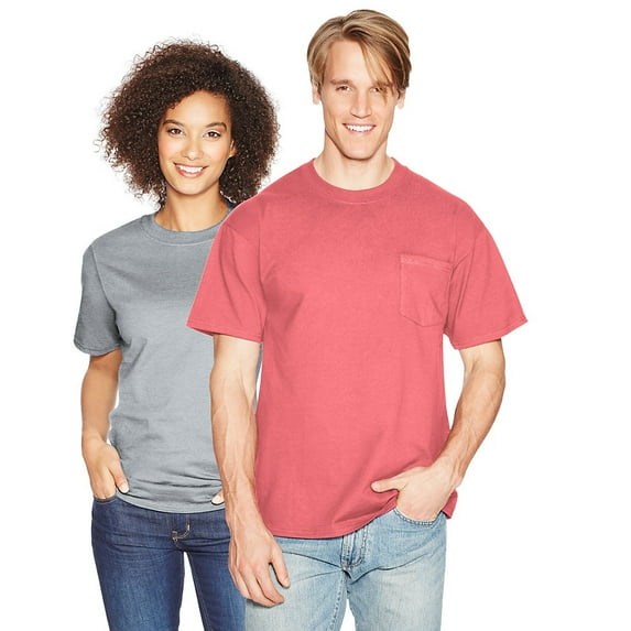 Hanes 6.1 oz. Beefy-T with Pocket (5190P) Charisma Coral, L