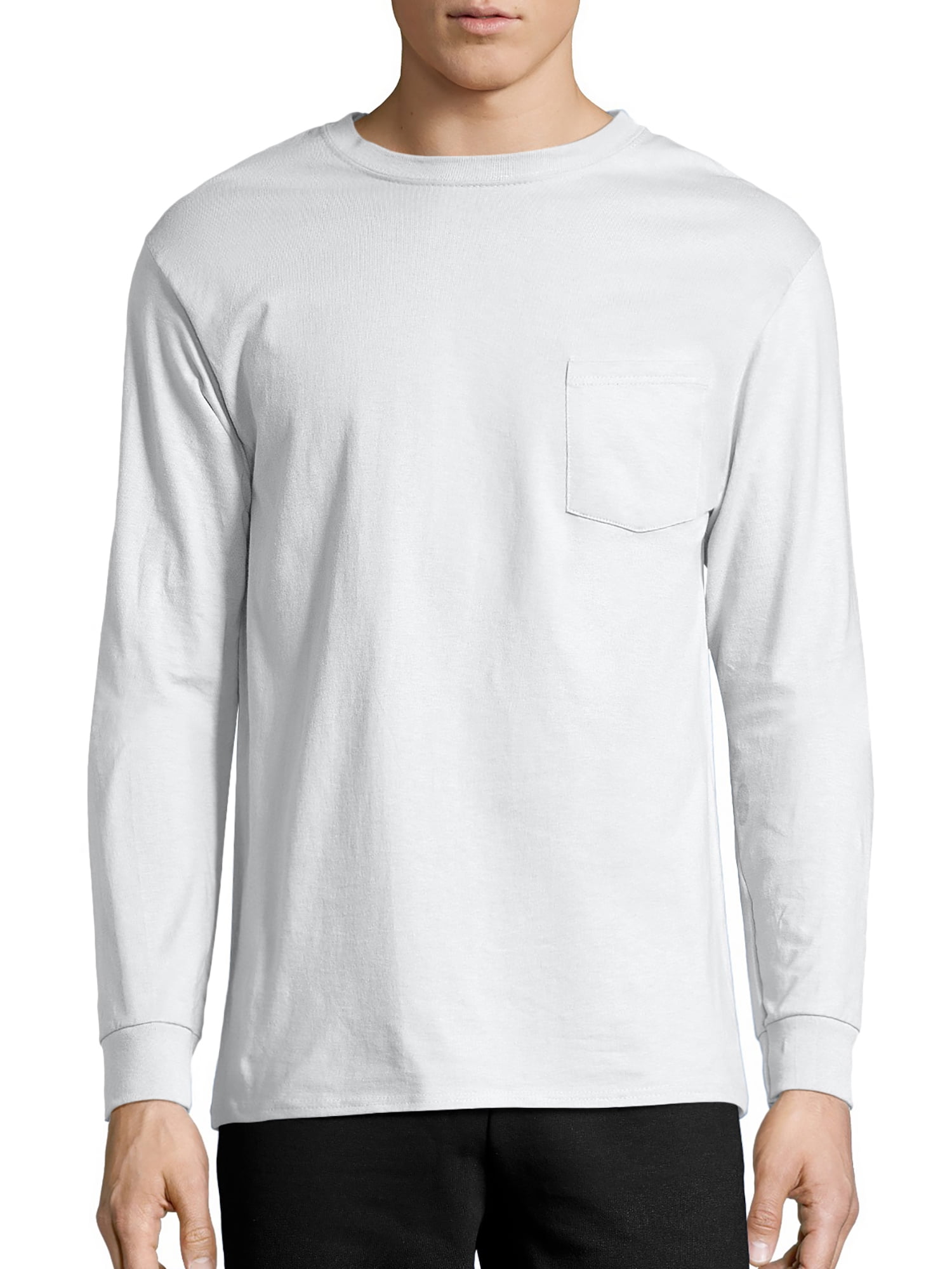 Hanes 6.1 oz. Tagless ComfortSoft Long Sleeve Pocket T Shirt 5596 White XL