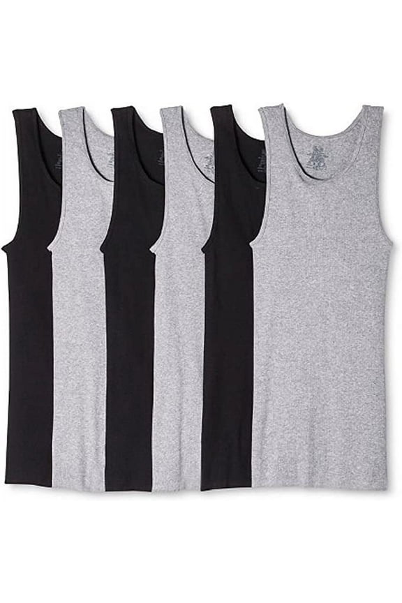 6-Pack Core Cotton Tank Black/Grey Small 34-36 IN