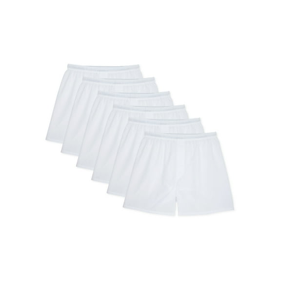 Hanes 6-Pack Men's Tag-Free White Woven Boxer Underwear, Sizes Small-3XL