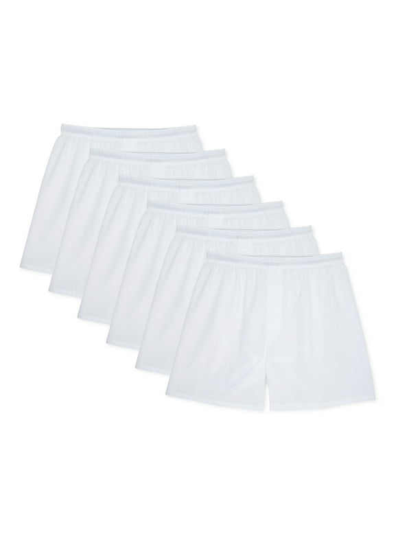 Hanes 6-Pack Men's Tag-Free White Woven Boxer Underwear, Sizes Small-3XL