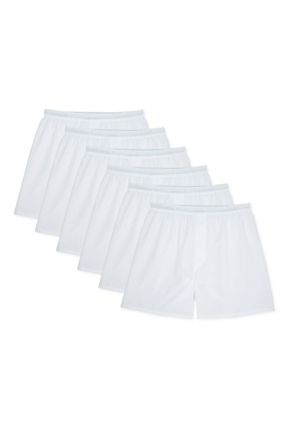 6-Pack Men's Tag-Free White Woven Boxer Underwear