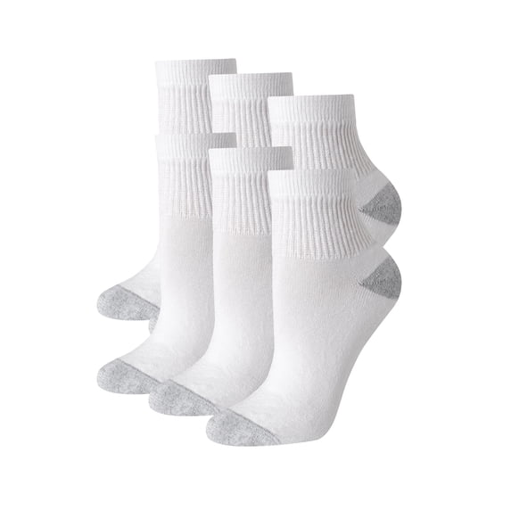Hanes Women's Ankle Socks, Moisture-Wicking, Extended Sizes 8-12, 6-Pairs White w/Grey Vent