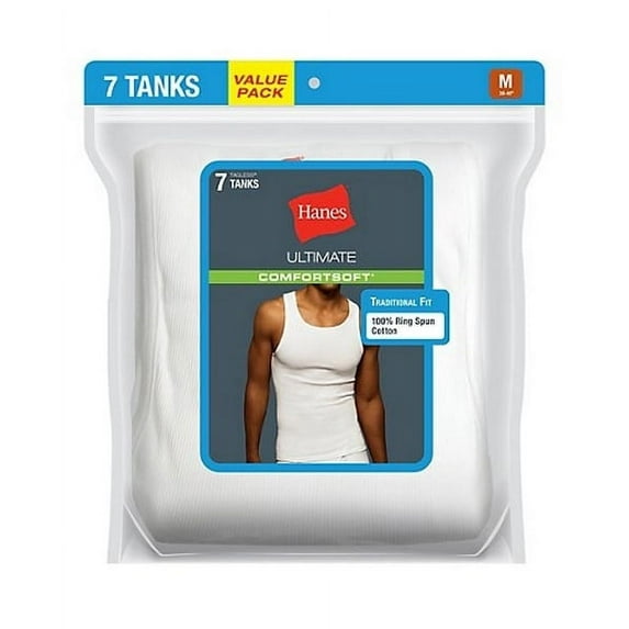 Hanes-7 Hanes Mens Tanks-White-2X Large