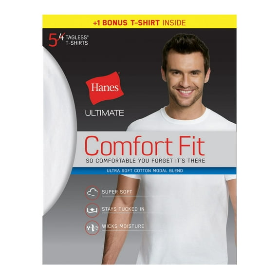 Hanes 738994510006 Mens Ultimate Comfort Fit Crewneck Undershirt, White - Extra Large - Pack of 5