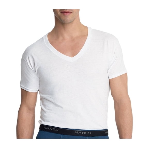 Hanes 8-Pack Men`s White V-Neck T-Shirts 6 Classic Shirts 2 X-Temp Shirts X-Large 46-48