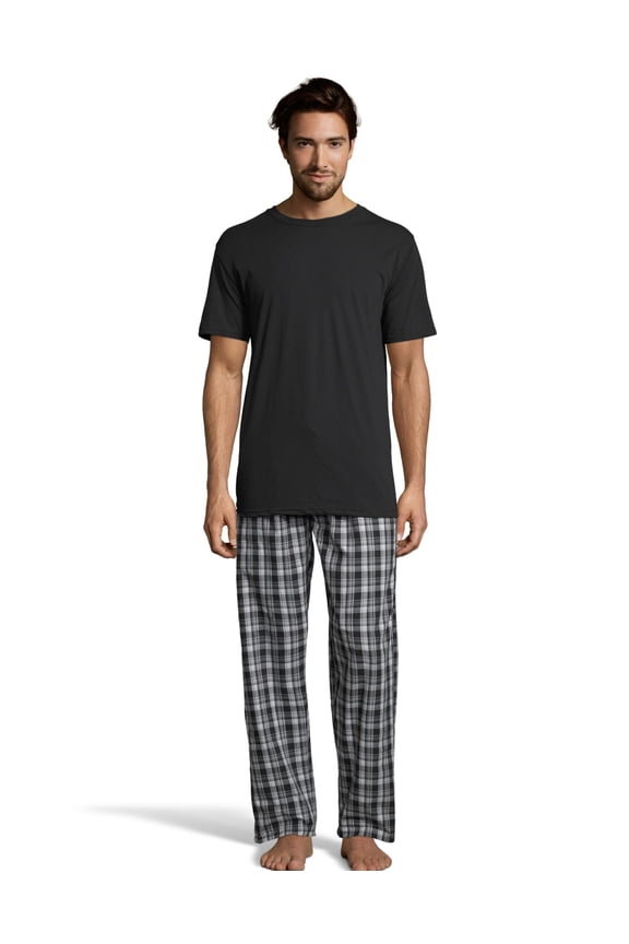 884514026400 Mens Sleep Set with Woven Knit Pants, Black - 5XL