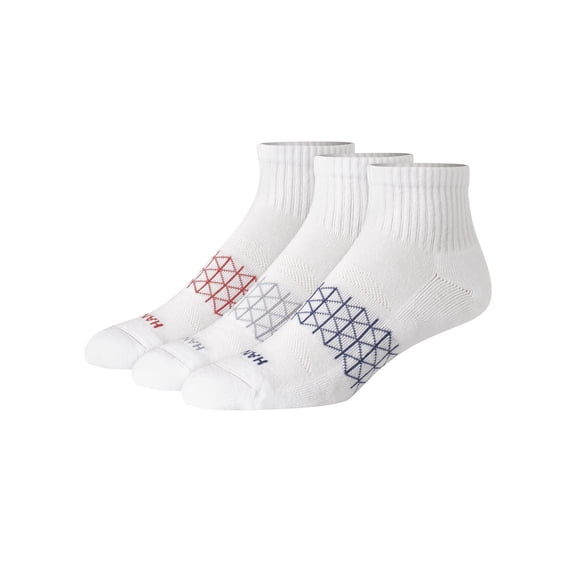 Hanes Absolute Active Men’s Cushioned Ankle Socks Pack, 3-Pack, Moisture Wicking White Assortment 6-12
