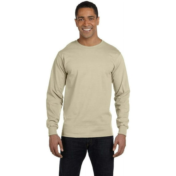 Hanes Adult Beefy-T Long-Sleeve T-Shirt Color Sand Size XXL