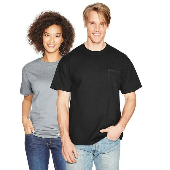 Hanes Adult Beefy-TÂ T-Shirt with Pocket - Black - M Pack of 1