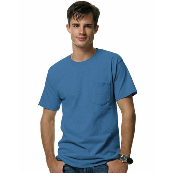 Hanes Adult Beefy-TÂ T-Shirt with Pocket - Denim Blue - 2XL Pack of 1